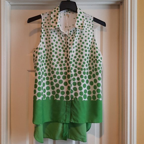 Milano Tops - Womens Milano Sleeveless Top Green/White Polka Dot Size: Large NWOT